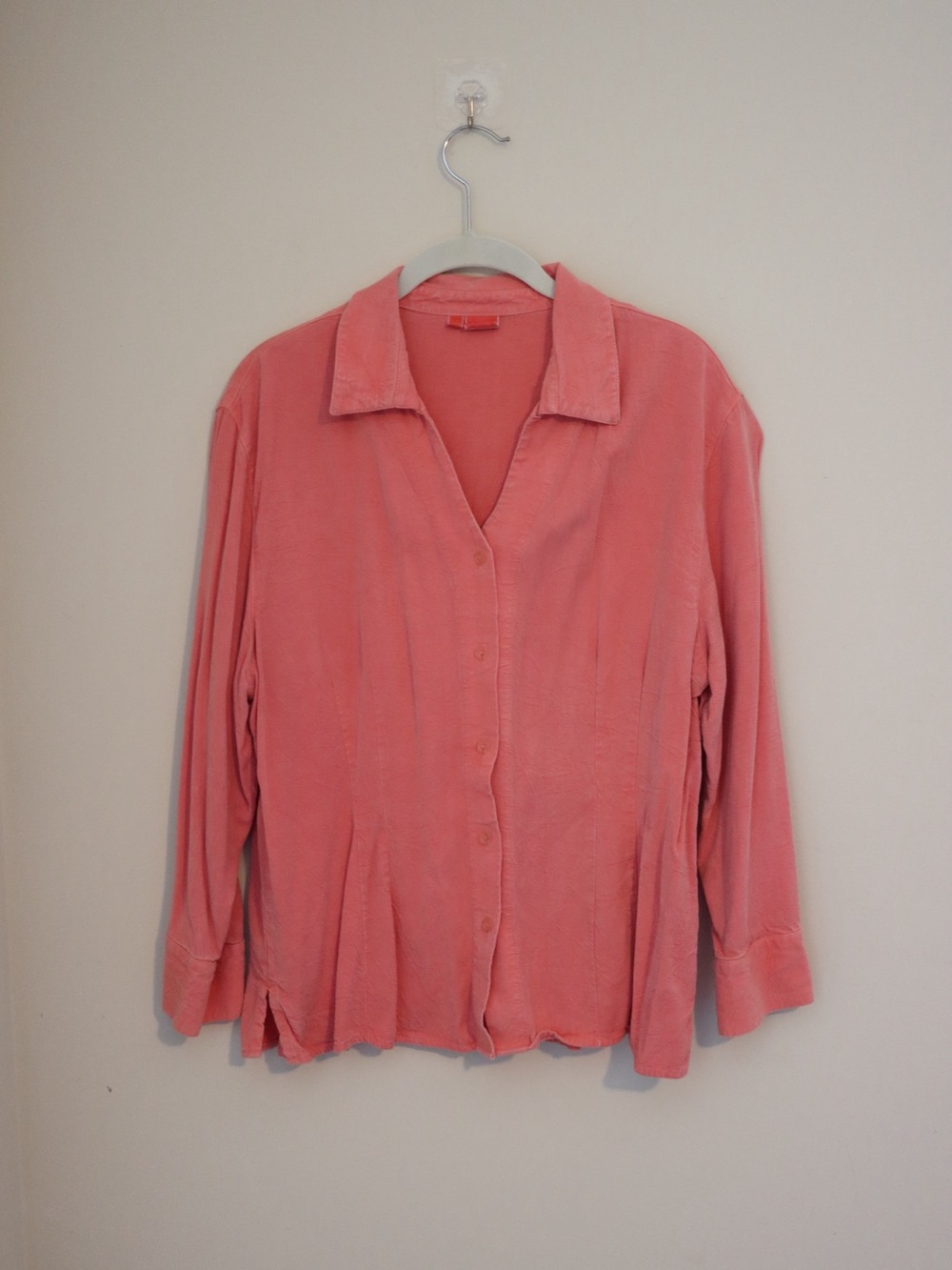 Tianello Pink Coral Button-Down Blouse Linen Look